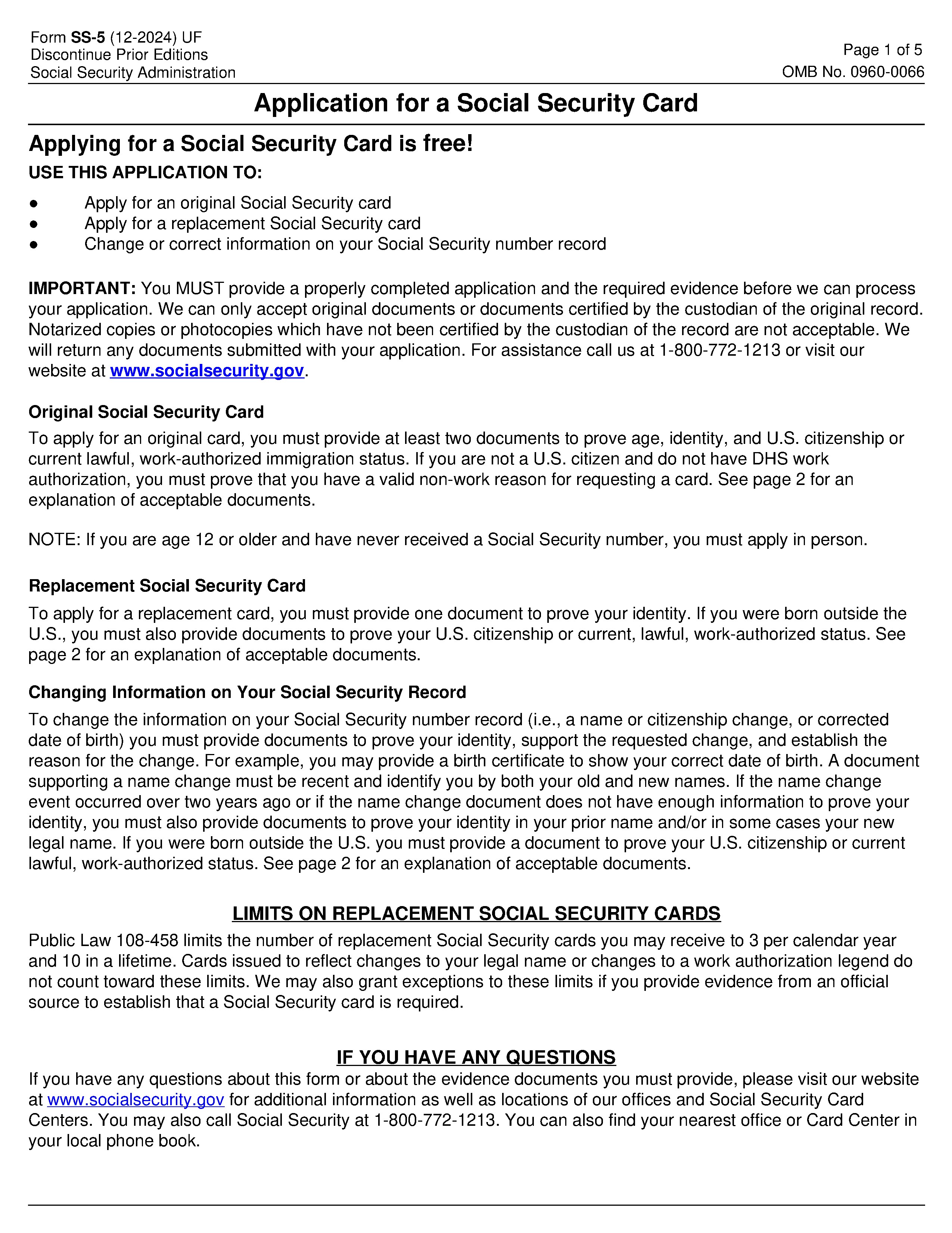 Form SS-5 - Application for a Social Security Card
